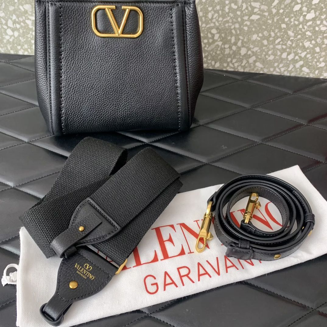 Valentino Garavani Alltime Small Handbag in Black Grainy Calfskin